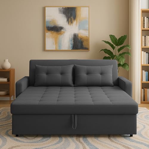 Image of Emilio 2-Seater Sofa Cum Bed for Living Room, Office & Home | Premium Fabric Pull-Out Sofa Set with 1 Year Warranty | Space Saving Convertible Sleeper Sofa for Guests & Daily Use | Black
