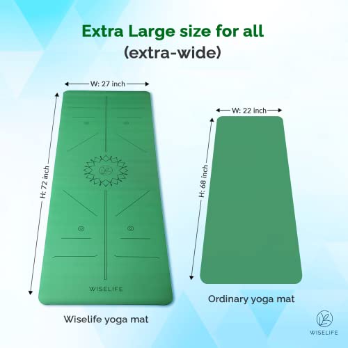 Image of WiseLife PU Rubber Professional Yoga Mat + Carry Strap - Green (5mm Extra Thick Extra Long Extra Wide Exercise floor mat for Gym, Workout, Fitness, Yoga and Pilates) PURE PU Leather & Natural Rubber