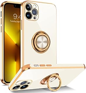BENTOBEN iPhone 13 Pro Max Case with Ring, Phone case for iPhone 13 Pro Max, Holder Gold Edge Rotation Kickstand Soft Silicone TPU Bumper Slim Flexible Shockproof Protective Cover for iPhone 13 ProMax