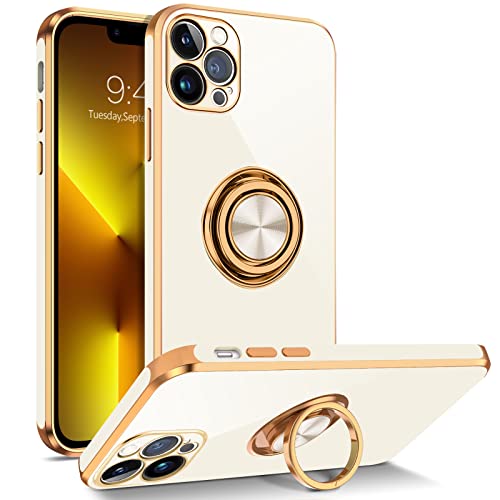 BENTOBEN Designed for iPhone 13 Pro Case, iPhone 13 Pro Phone Case with 360° Ring Kickstand Magnetic Car Mount Supported Protective Girls Boys Women Men Cover Case for iPhone 13 Pro 6.1 inch, White