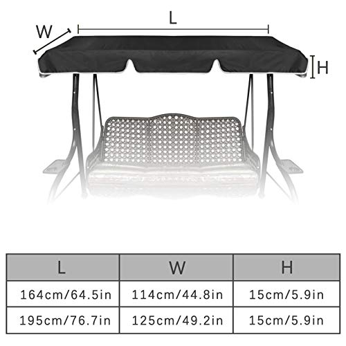 Hollywoodschaukel Ersatzdach Gartenschaukel 3-Sitzer Sonnendach überdachung, Terrassen-Hängemattenabdeckung, wasserdicht & UV-Schutz, schwarz, 195 x 125 x 15 cm - Image 3