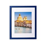 wyooxoo 11x14 Picture Frame Dark blue Solid Wood Photo Frames Display Pictures 8x10 with Mat or 11x1
