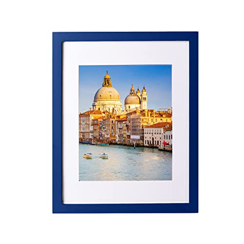 Wyooxoo 11X14 Picture Frame Dark Blue Solid Wood Photo Frames Display Pictures 8X10 With Mat Or 11X14 Without Mat Colorful Frame For Tabletop Display Or Wall #TOP5