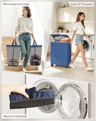 Image of Double Laundry Basket with Wheels and Lid, 150L Clothes Hampers for Laundry