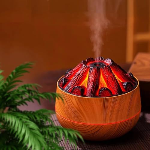 Image of Volcano Flame Aroma Diffuser 300 ml Ultrasonic Cool Mist Humidifier with LED Flame Effect, Essential Oil Diffuser, Continuous & Interval Spray Modes for Bedroom, Home, Office, Yoga Room