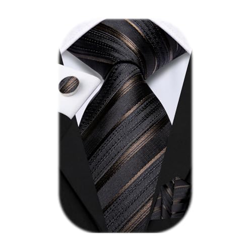 Image of Hi-Tie 70 inches Ties for Men Silk Extra Long Necktie and Pocket Square Cufflinks Set Men Big and Tall Tie Business