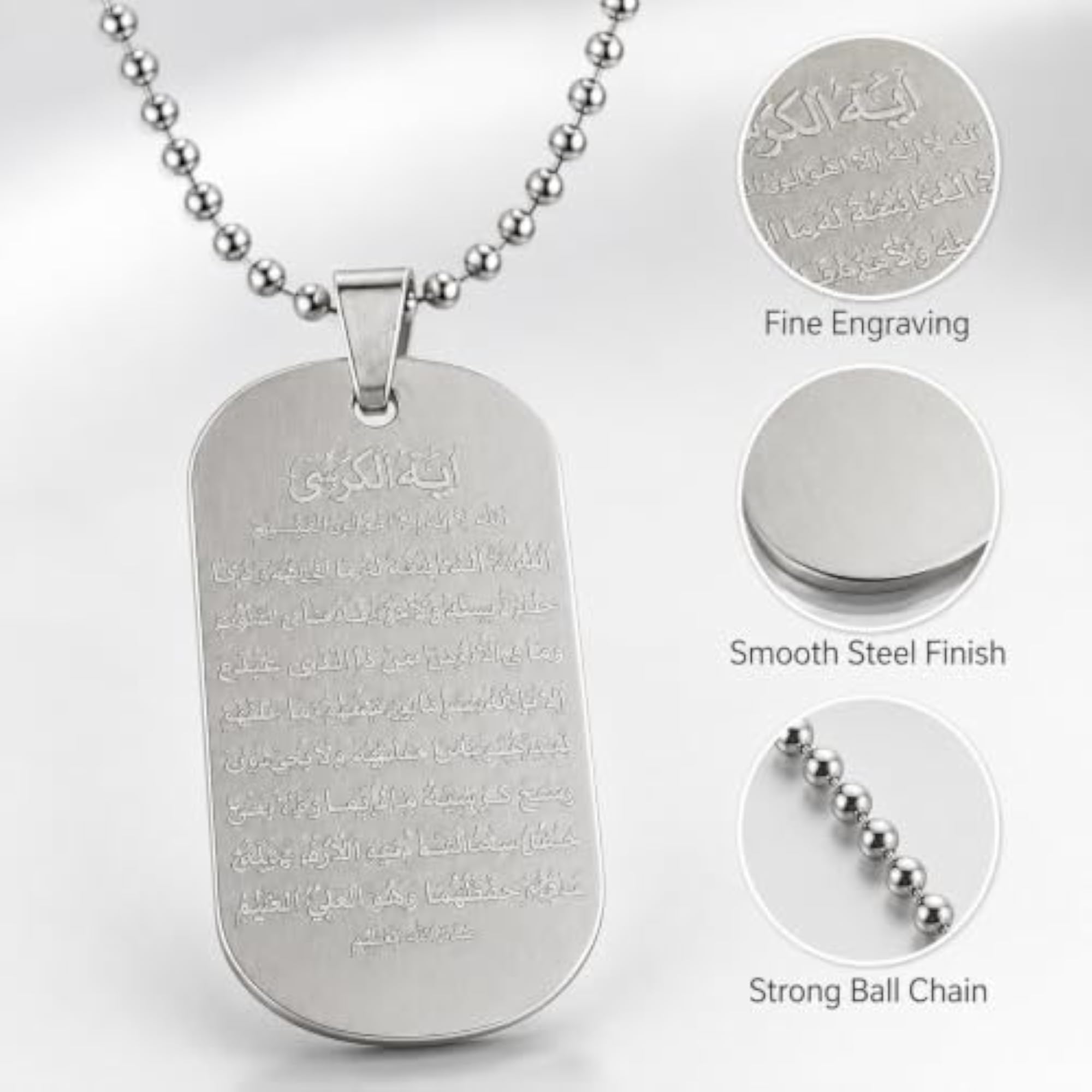 Islamic Allah Necklace, Silver Stainless Steel Design