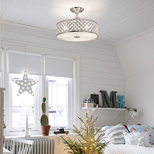 Modern Ceiling Light Fixture Crystal Chandeliers, 3 Lights Flush Mount Ceiling Light 15Inch Round Lighting Fixtures Ceiling, Chandeliers For Dining Room Bedrooms Living Room Bathroom Kitchen, Hallway #TOP4
