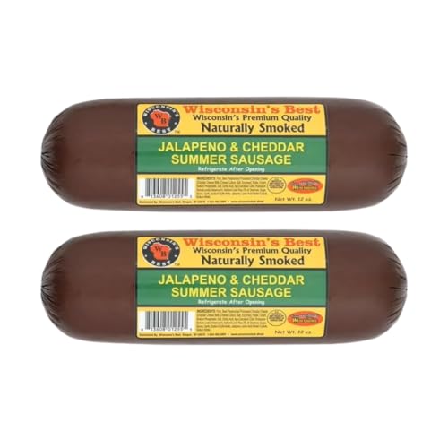 Wisconsin’s Best Jalapeno Cheddar Summer Sausage, Hickory Smoked, 12 oz (2 Pack) – Keto Friendly, Low Carb, High Protein Smoked Sausage Snack