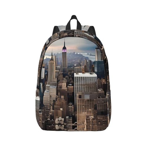 Vbcxza Mochila de lona con estampado de ciudad de Nueva York, tamaño mediano y pequeño, perfecta para senderismo, viajes y uso diario, Black, M, Mochilas rucksack
