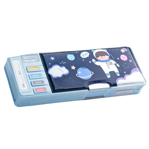 Estojo multifuncional com estampa de desenho animado, estojo de lápis de camada dupla de grande capacidade para estudantes - astronauta