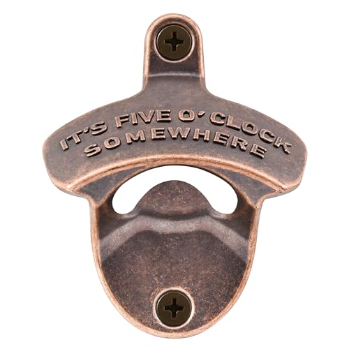 HAIICEN Rustic Beer Bottle Opener Wall Mounted, IT'S FIVE O'CLOCK SOMEWHERE Antique Copper Screw in Wall Soda Bottle Cap Opener for Wood Patio Board