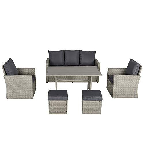 Outsunny Poly Rattan Sitzgruppe 6 TLG. Garten Essgruppe Sofa-Set Sofa...