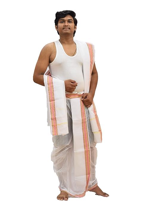 akeshavam Cotton Men's Panjakejam Ready to wear dhoti towel set with pocket free size-picture-37
