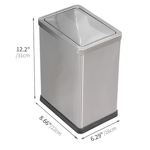 Jinycome 2.6 Gallon Small Office Bathroom Trash Can With Swing Lid,Living Room Bedroom Garbage Can Wastebasket Bin,Metal Decor Trash Can (Stainless Steel) #TOP6