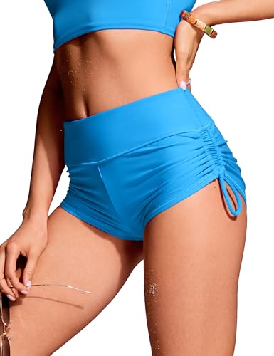 Image of CRZ YOGA Ruched Side Board Shorts 1.1'' | Full Lining, High Waisted, Tummy Control, Swim, Beach, Bathing Bottoms for Women