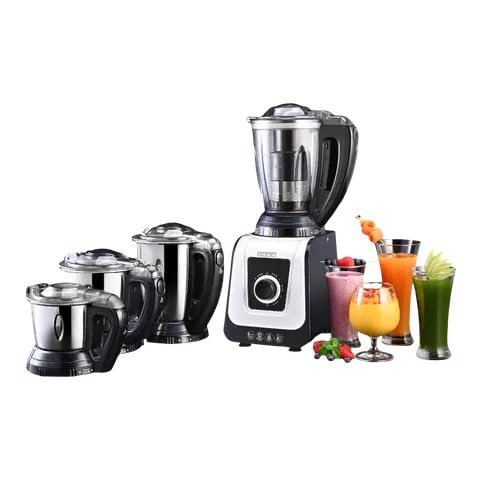 Image of USHA iChef Mixer Grinder 750W 3 Jars, 8-in-1 Functions, Dual Lock Technology, 3-Speed with Inching Settings, Jars with Flow Breakers, Easy Push-Lid Opening, 5 Years Warranty on Motor (White and Black)