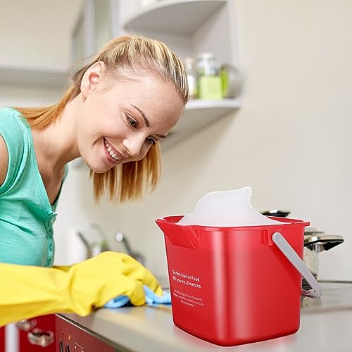 Image of Yaomiao 4 Pcs Cleaning Bucket 3 Qt Sanitizing Bucket,Red | Restaurant Small Square Detergent Pail with Measurements Spout and Handle, for Home, Kitchen, Office, Commercial Use