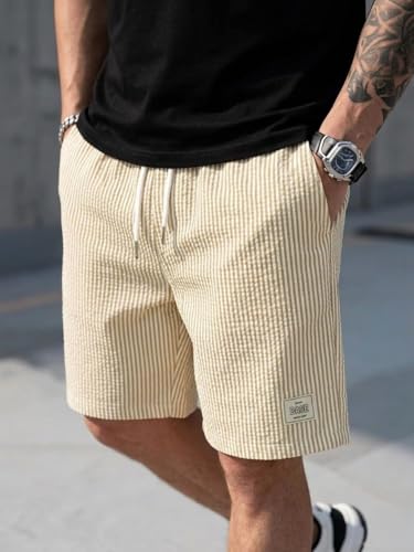Image of Men's Cotton Casual Shorts |Striped Half Pants for Men |Comfortable | Elastic Waist with Drawstring | Lightweight & Comfortable for Beach Vacations, Casual Daily Outings & Sleepwear Bermuda Shorts