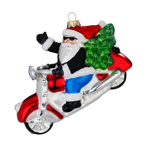 Christbaumschmuck Glas 11cm - Weihnachtsmann auf Motorrad Figur -...