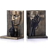 oliruim Abstract Face Sculpture Bookends Set of 2 – Modern Black and Gold Art Book Ends, Unique Decorative Statues for Bookshelf, Home Office & Library Decor (Black Gold)