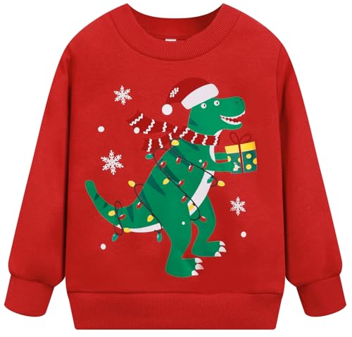 Image of Akyzic Toddler Boys Sweatshirts Cotton Crewneck Truck Shirt Dinosaur Long Sleeve Pullover Tops Tees 2-8T