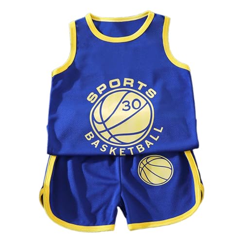 Basketball Jersey Toddler Kids Boys Basketball Kit - 2-Piece Tank Top and Shorts Set, Sleeveless Training Jersey, Gifts for 12 Months-12 Years Old Baby Kids Complete Two Piece Sports Outfit Blue