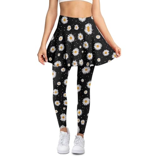 Entornuest Daisy Athletic Skirted Leggings for Women High Waist Yoga Pants with Pockets Comfortable Fit for Gym Workouts and Sports Training-L