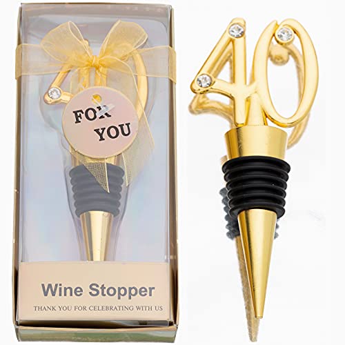 12PCS Golden 40th Birthday Wine Stoppers for 40th Birthday Party Favors Gifts Souvenirs Decorations And 40th Golden Wedding Anniversary for Guests with Individual Gift Package (12, 40)