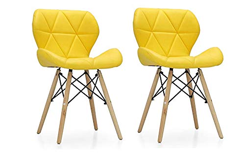Durable Heavy-Duty Dining Chair with Padded Seat & Solid Wood Legs | Modern Comfortable Seating for Home, Cafeteria, Restaurant & Bar | Yellow (Set of 2)