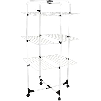 Vileda Mixer 3 Tendedero vertical de torre de acero, 30 metros de espacio de tendido, 6 rejillas, soporte para ropa pequeña y perchas, dimensiones abierto 132 x