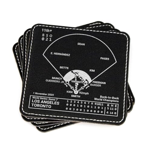 Greatest Dodgers 2025 World Champions Plays: Leatherette Coasters (Set of 4) | Iconic Los Angeles Baseball Moments | Unique Gift for Sports Fans