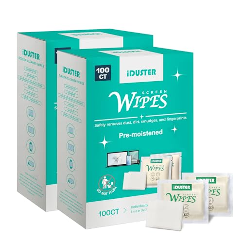 iDuster Screen Cleaner Electronic Wipes - 200 Counts Individually Wrapped Computer Screen Cleaner, Streak-Free Tech Cleaning Wipes for Monitor, Laptop, TV, Phone, Tablet