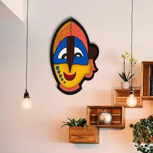 APS ART PLUS STORE Wooden 2 Layer 3D Tribal Face Wall Sculpture For Wall Decor, Wooden Wall Decorative Item For Home And Office Wall Decor