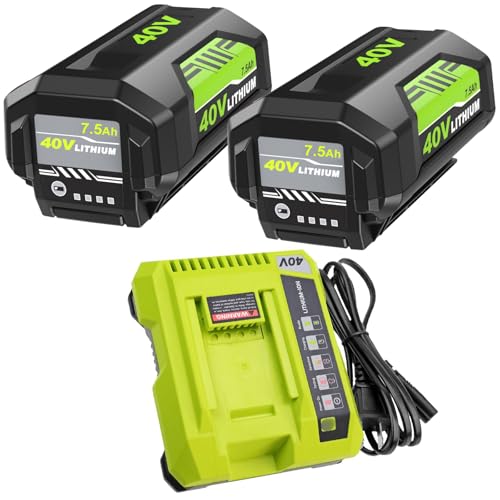 Forrat 7.5Ah Lithium ion Batteries and OP401 Charger Replacement for Ryobi 40V Battery and Charger Combo Compatible with Ryobi 40Volt Battery OP40261 OP40401 OP40404 OP40501 OP40602 Power Tools