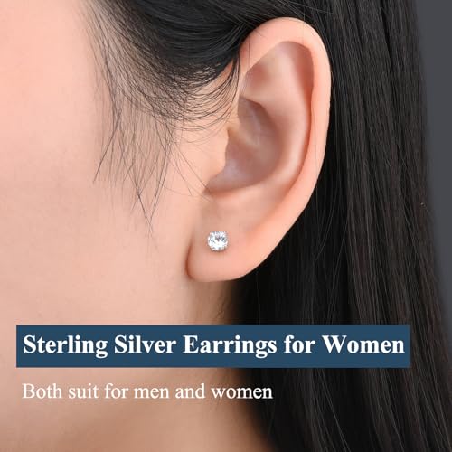 Sterling Silver Earrings, Stud Earrings for Women - 925 Sterling Silver with Natural Gemstone Birthstone, Flat Screw Back, Clip On Earrings Women, Diamond Stud Earrings for Women, Birthday Gifts for Women, Girlfriend, Wife, Engagement Jewelry4