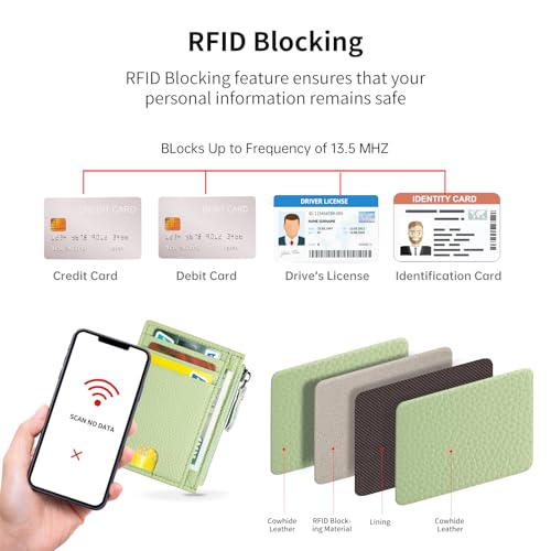 Image of Slim Wallet for Women Small Leather RFID Blocking Credit Card Holder Minimalist Wallet with Coin Purses & Pouches,S Light Green