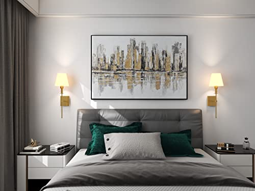 Wall Light Battery Operated Sconce Set Of 2，Not Hardwired Fixture,Battery Powered Wall Sconce With Remote Dimmable Light Bulb,Easy To Install Not Wires,For Bedroom, Lounge, Farmhouse ( Color : Gold ) #TOP1