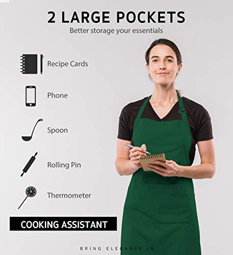 Image of Syntus 12 Pack Bib Apron, Unisex Aprons Adjustable Waterdrop Resistant with 2 Pockets Cooking Kitchen Apron for Chef, BBQ Drawing Apron Bulk, Dark Green