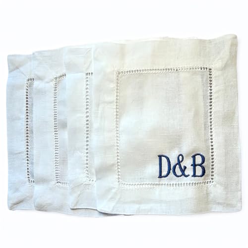 Servilletas personalizadas bordadas de lino y algodón blancas miniatura 1