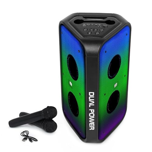 Image of Bluetooth Party Speaker Tronica Trigon Rowdy 50W, with 2 Wireless Karaoke Microphones, RGB Disco Lights, USB, AUX, FM & SD Card Support, 4 Hours Playback