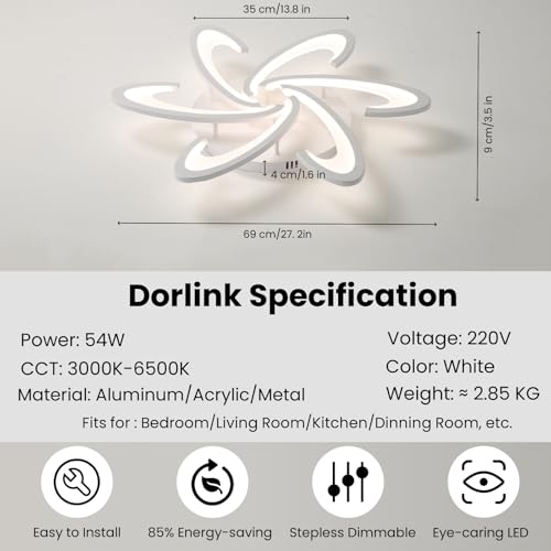 LED Ceiling Light Dimmable, Modern Ceiling Lights Living Room with Remote Control/APP, 54W 4860LM 3000K-6500K LED Ceiling Lights for Bedroom, White Ceiling Lamp for Kitchen Dining Room - Image 4