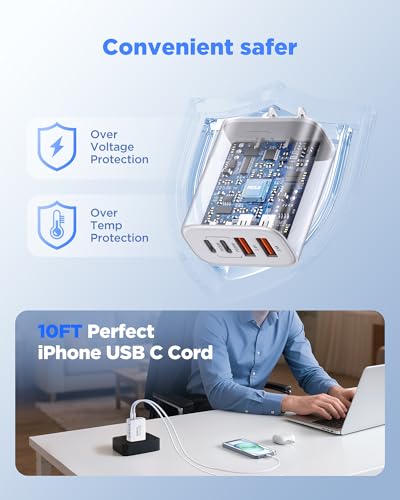 60W USB C Charger,2Pack 10FT iPhone 17 Pro Max Charger Fast Charging,4Port USB-A USBC Charger Block with 10ft USB C Cable Cord for Apple iPhone 17 Pro Max/17 Air/16 Pro Max/15 Plus/16/iPad,AirPods - image 6