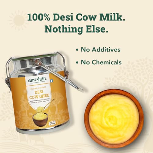 Image of Anveshan A2 Ghee (5L Stainless Steel Dolchi) | Traditional Bilona Method | Curd- Churned | Cultured | Pure and Nutural | Lab Tested | Free-grazed, Grass-fed Desi Cows (Pack of 2)
