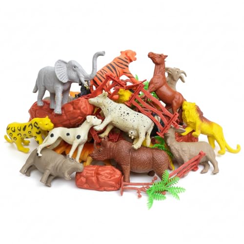Image of ZESTHOME Animal Set Toys for Kids PVC Rubber Wild & Domestic Animal Figures with Accessories | 6-8 cm | Learning & Pretend Play Toys | 17 pcs