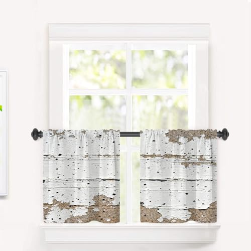 BaoNews Grunge Grey Abstract Art Blackout Tier Curtains, Expressive Oil Painting Abstract On Canva Color Fragment Half Window Drapes for Kitchen with Rod Pocket,Room Darkening 2 Pack 26X24 Inches