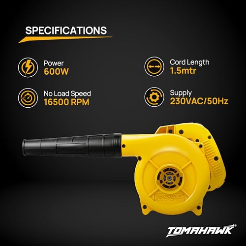 Image of TOMAHAWK T80 Electric Blower - Professional Air Blower - 16500rpm 600W Air Blower Machine - for Cleaning Dust at Home, Office, Car | Leaf Blower for Home, Workshop & Professional Use
