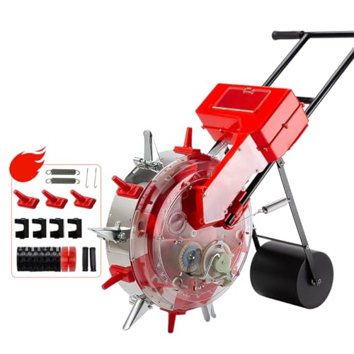 HJDSUDU Sembradora de jardín, aplicador de Fertilizante y siembra con Rodillo Empuje Manual, Profundidad plantación 3,5 a 7,8 cm, esparcidores césped y jardín, sembradora jardín precisión,7 Mouths