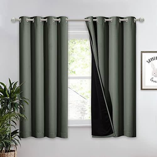 NICETOWN Dark Mallard 100% Blackout Lined Curtain, 2 Thick Layers Completely Blackout Window Treatment Thermal Insulated Drape for Kitchen/Bedroom (1 PC, 52 inches Width x 63 inches Length E