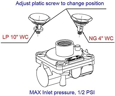 Miniatura 9 de Regulador de parrilla de gas natural con 2 conexiones de latón, tubería de gas entradasalida 12'' X 12"-14NPT, presión máxima de entrada 12 PSI,